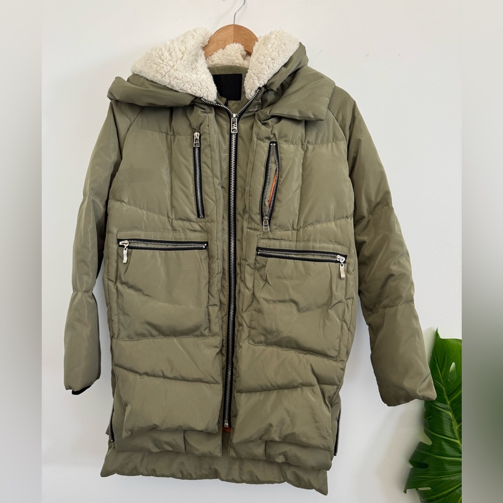 Olive Green‎ Puffer Jacket with Hood oversized
